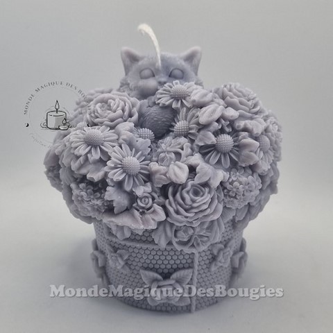 Bougies panier chat fleurs